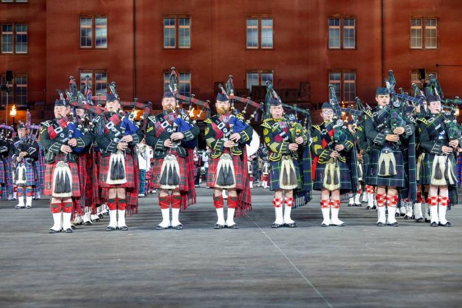 Royal Corps of Signals Pipes and Drums play at Basel Tattoo, Switzerland