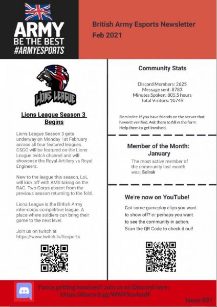 British Army Esports Newsletter February 2021