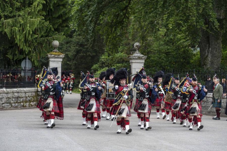 Pipes and Drums play at Balmoral for His Majesty The King